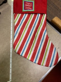 Used Stocking "Have a SWEET Holiday" Red Candy Cane Striped with Cloth Hook