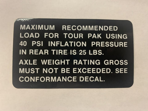 Harley NOS Decal, Tour Pak Tire Inflation Pressure 14076-83