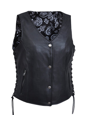 COWHIDE SKIN Ladies Leather Vest with Black Liner